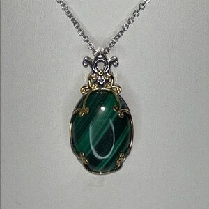 NWOT Genuine Malachite Sterling Silver Gold Plated Designer Pendant Necklace